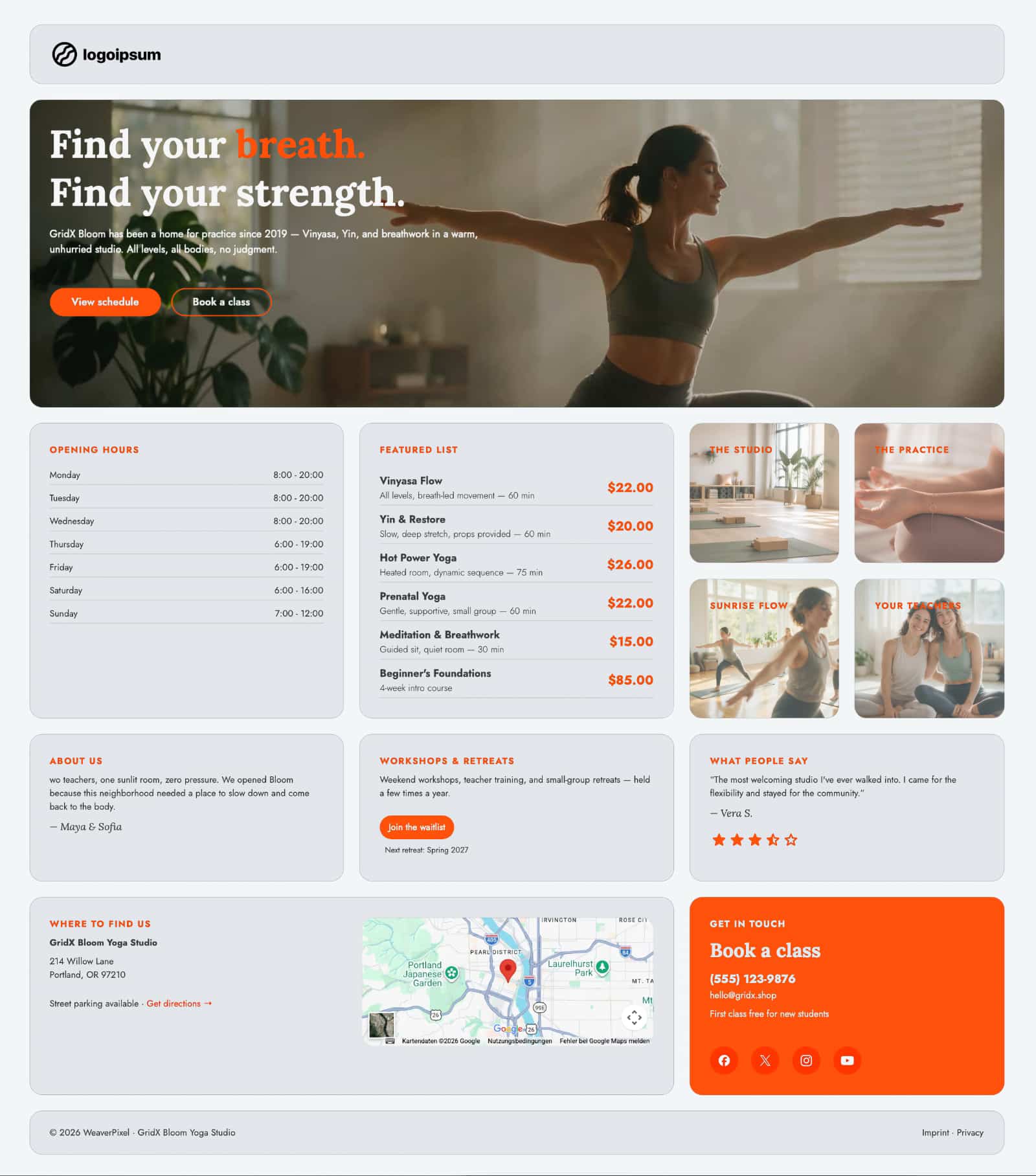 Example of a yoga studio